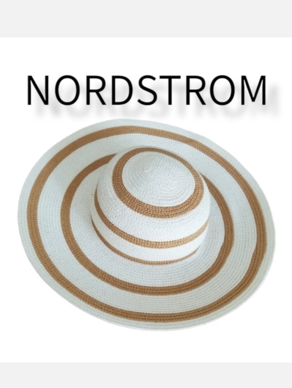NORDSTROM White & Tan Stripe Wide Brim Floppy Sun Hat
